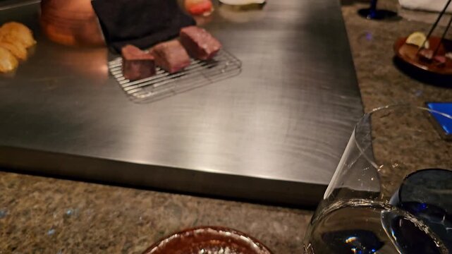 Gourmet Steak with Sake &ndash; Fine Dining Cooking Scene Zoom Out