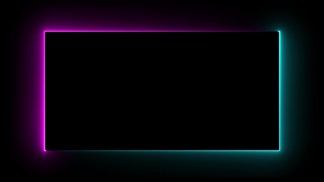 abstract glowing neon rectangle frame animation green screen 4k. Bright neon border frame effect isolated. square moving neon lights overlay 4K graphic animation video