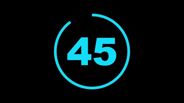 Circle countdown timer one minute animation from 50 to 0 second animation with alpha channel, 50 second countdown timer, Countdown video on black background.