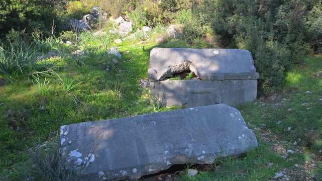 Ancient tombs and city walls at Xanthos, Turkey