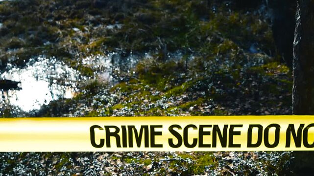 Crime Scene Tape Cordoning Off an Outdoor Investigation Area, Melting Spring Lake