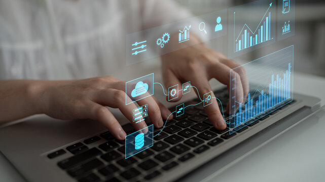 Data flow from database and cloud to processing and analytics dashboards, representing data analysis, automation, insight generation, and digital intelligence Latch