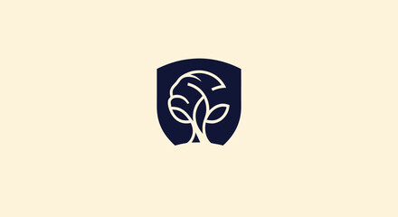 Obraz premium Elegant Tree Logo Design on a Navy Blue Shield.