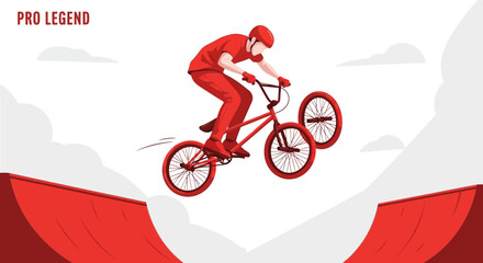 Fototapeta premium Athletic Cyclist Performing A Spectacular Aerial Bicycle Jump