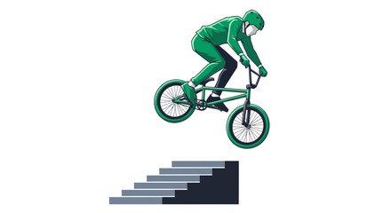Fototapeta premium Athletic Cyclist Performing A Freestyle Jump Over Stairs Dynamic Action Shot