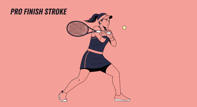Athletic Female Tennis Player Executing a Powerful Forehand Stroke