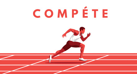 Obraz premium Athletic Runner Accelerating on Track With Compete Text