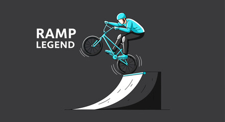 Fototapeta premium Awesome Bicycle Rider Performing Stunts On A Ramp In Cartoon Style
