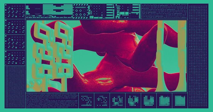 Cyberpunk HUD Interface with Abstract Fluid Liquid Motion Background