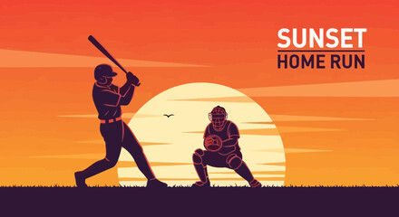 Obraz premium Baseball Game Silhouette At Sunset Capturing A Moment Of Action