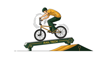 Fototapeta premium BMX Rider Performing Stunts On A Rail Tech Ramp With Dynamic Motion Lines