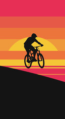 Obraz premium Breathtaking Sunset Mountain Biking Silhouette Adventure