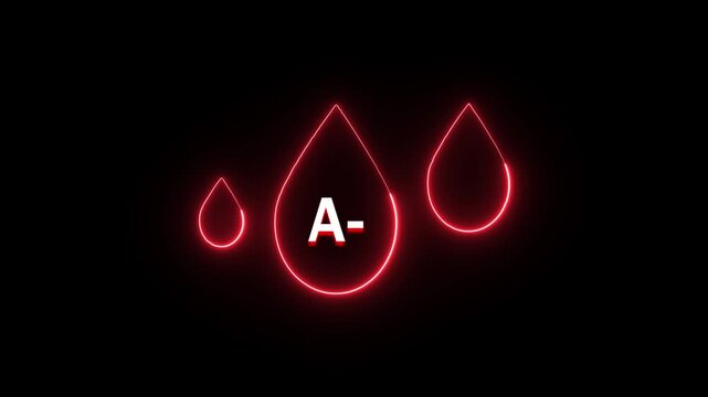 Neon A- Blood Drop Symbol in Abstract Glowing Neon Light On Black Background. A Negative Blood