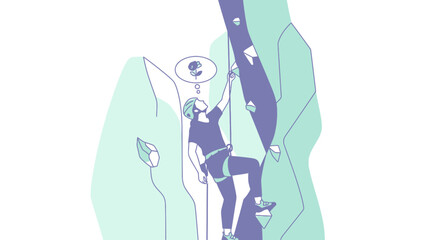Naklejka premium Climber Ascending Vertical Wall Dreaming Of A Flower