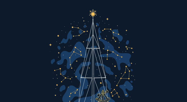 Celestial Navigation Tower Under a Starry Constellation Sky