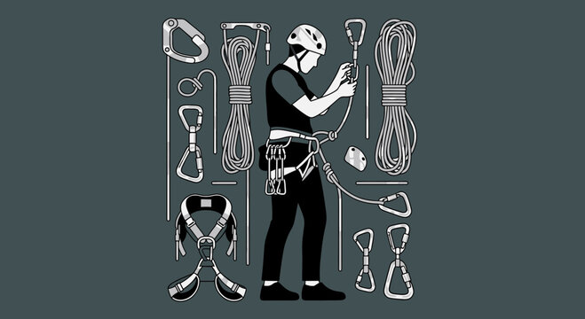 Climbing Gear Arrangement Person Focused Graphic Illustration