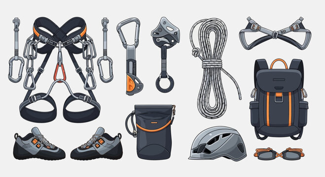 Climbing Gear Essentials Set For Outdoor Adventures And Extreme Sports Enthusiasts