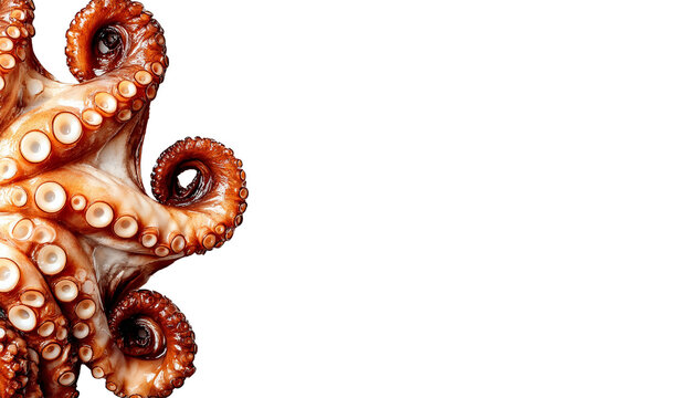 tentacles of octopus isolated on white background. Wildlife animal close up on tentacles copy space.