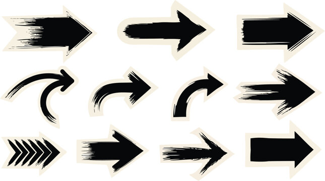 Black ink brush stroke directional arrow vector collection