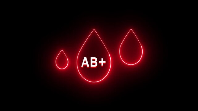 Neon AB positive Blood Drop Symbol in Abstract Glowing Neon Light On Black Background
