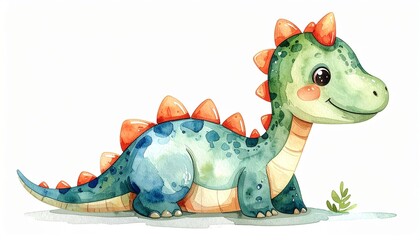 Fototapeta premium Minimalist watercolor illustration of Cute cartoon Baby dinosaur