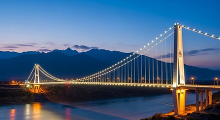 Obraz premium Illuminated Bridge at Night - A Scenic View of Dali, China.