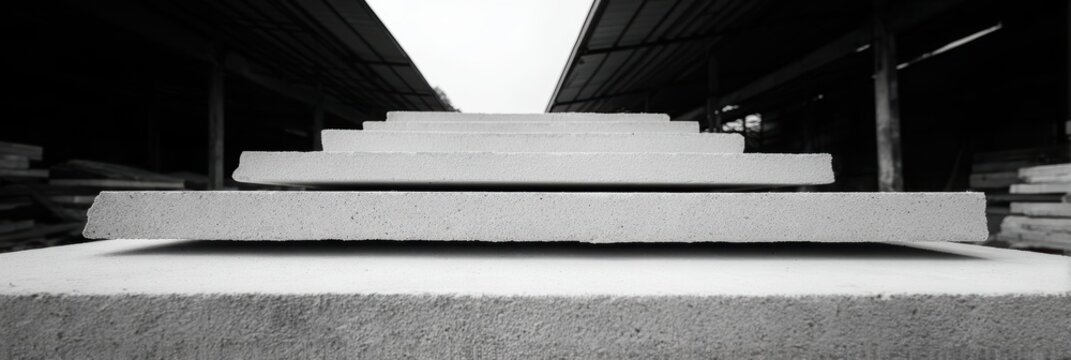 建築資材ヤードに積み上げられたコンクリートスラブ