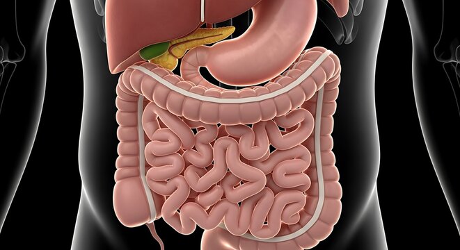 Human Digestive System Anatomy Illustration for Medical Education.