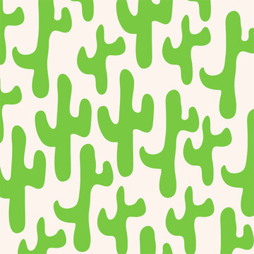 Seamless Abstract Cactus Pattern Green Desert Style Vector