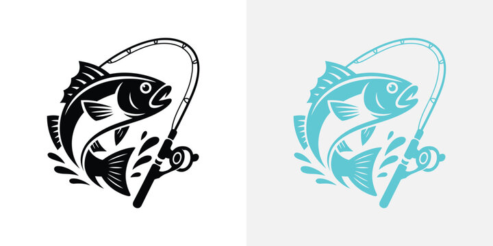 Black and blue fish with fishing rod