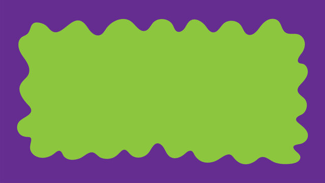 Abstract Green Blob Shape Banner on Purple Background Vector. Mirror, picture or photo frame, empty text boxes or tags isolated on green background.