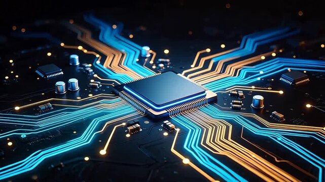Circuit board with glowing pathways