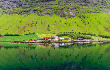 Obraz premium Sailing, Norwegian Sea, Hjorundfjord, Finnmark, Norway, Arctic town, Norwegian fjords