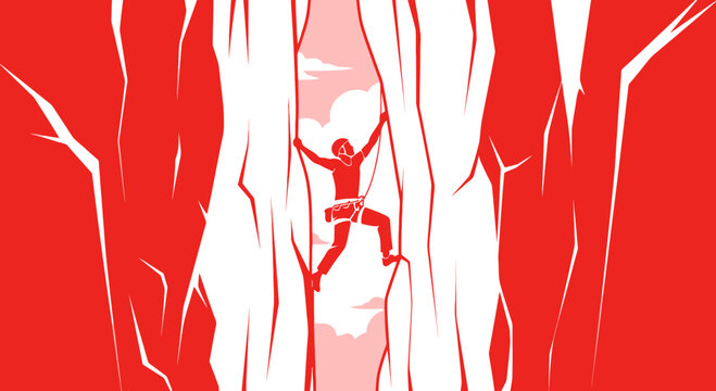 Crimson Ascent Extreme Sport Adventure Climber Reaching Summit Heights