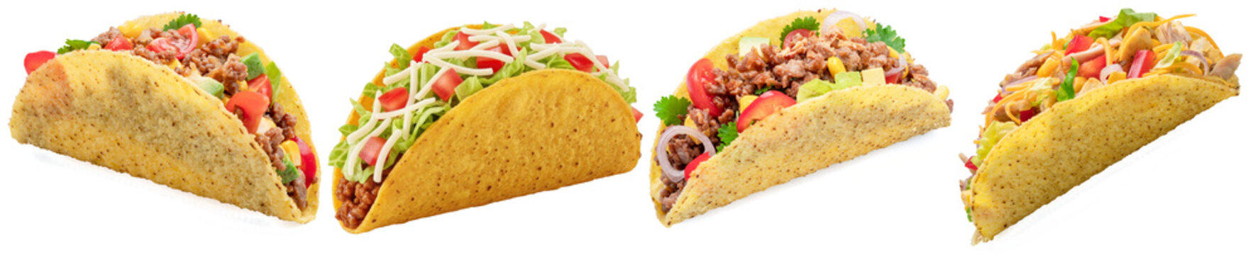 A delectable selection of crispy Mexican-style beef tacos, richly filled with fresh ingredients and seasonings.