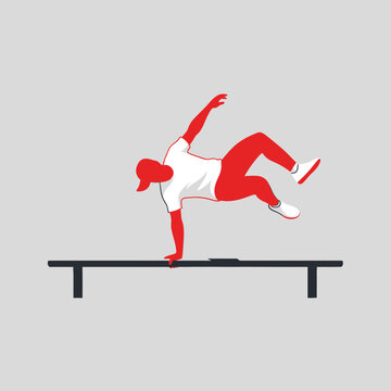 Dynamic Athlete Executes Balancing Act on Urban Rail Displaying Agility