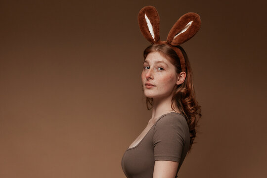 Easter Bunny Girl in Brown Dress, Profile