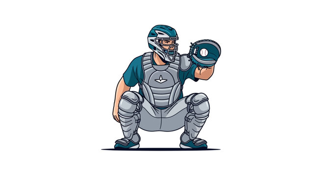 Dynamic Baseball Catcher Ready For Action Illustration