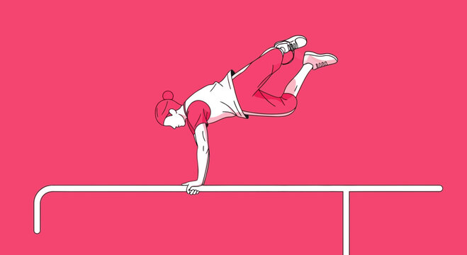 Dynamic Athlete Performs Freestyle Gymnastics On Parallel Bars