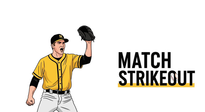 Dynamic Baseball Player Illustration Captures Strikeout Moment With Bold Typography