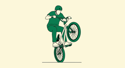 Fototapeta premium Dynamic Bicycle Rider Performing A Wheelie On A Light Background