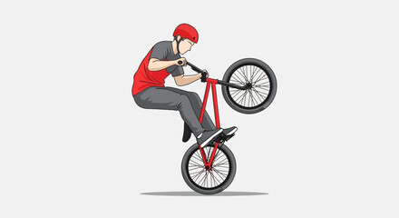 Naklejka premium Dynamic Bicycle Rider Performing A Wheelie Skillful Stunt