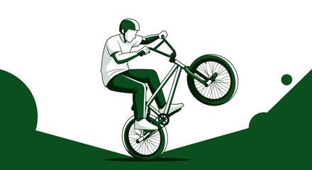 Naklejka premium Dynamic Bicycle Rider Performing A Wheelie With Skill And Precision