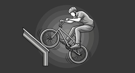 Naklejka premium Dynamic Bicycle Rider Performing Aerial Stunt Action