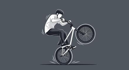 Naklejka premium Dynamic Bicycle Rider Performing an Epic Wheelie Skill