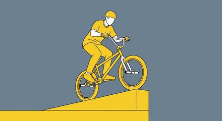 Naklejka premium Dynamic Bicycle Rider Performing Trick On Ramp Abstract Style