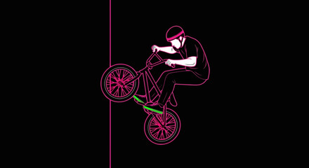 Naklejka premium Dynamic BMX Rider Executes Skillful Wheelie Trick