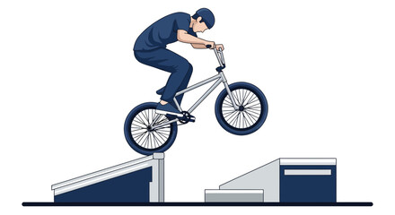 Fototapeta premium Dynamic Bmx Rider Executes Trick on Urban Skatepark Ramp