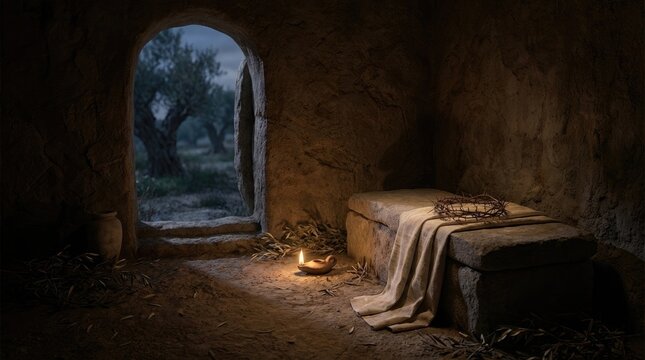 Empty christ tomb: sacred space, holy week, divine promise, eternal hope, messiah rising, life triumph, gospel narrative, faith journey, stone rolled, new beginning.