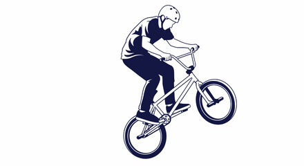 Naklejka premium Dynamic Bmx Rider Performing Freestyle Trick On Bicycle Minimalist Line Art
